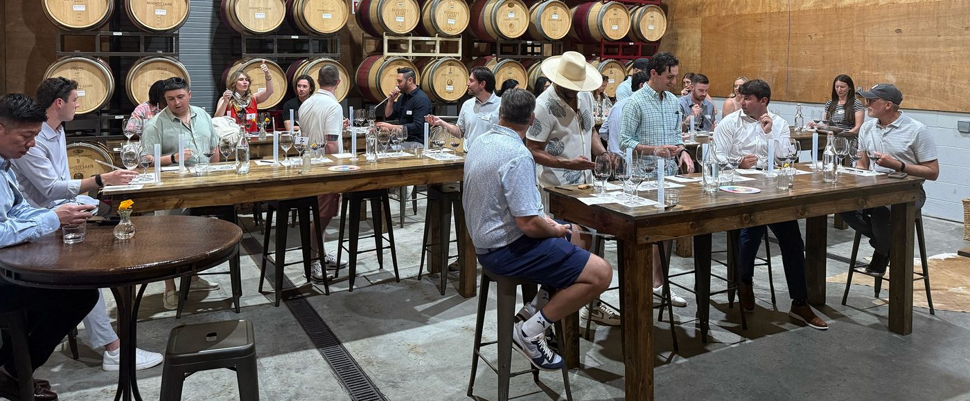 Corporate group wine tasting at Bennett Lane Winery, Napa Valley — NapSac Wine Tours