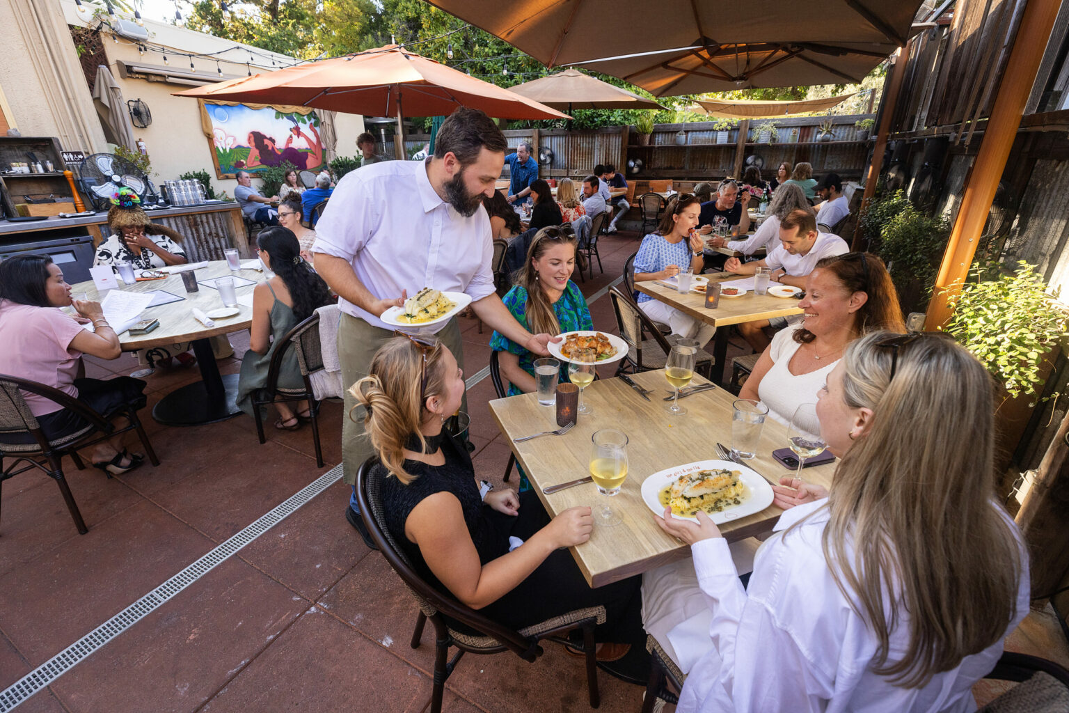 Relaxed outdoor restaurant lunch during a Sonoma Valley wine tour